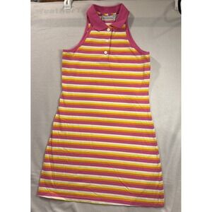 Basic Editions Girls Sleeveless Polo Dress Pink Silver Stripes Sz 14/16 Y2K